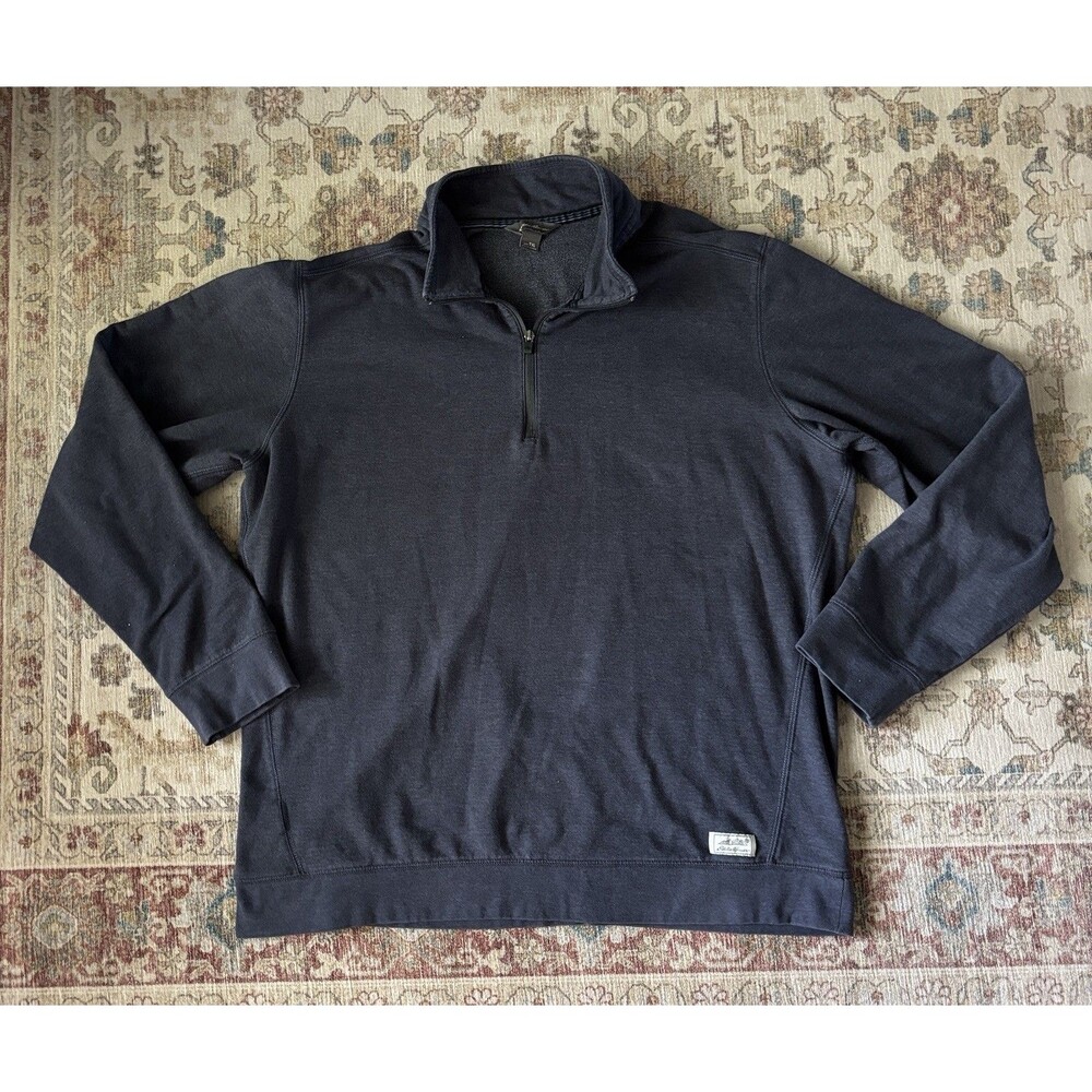 Vintage Eddie Bauer Sweatshirt Mens XLT Logo Fleece 1/4 Zip Pullover Dark Navy